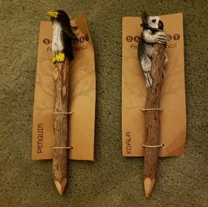 NWT 2 Wood Carved Animal Pencils